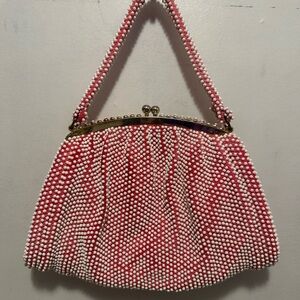 Elegant pink and White pearl Beaded Handbag